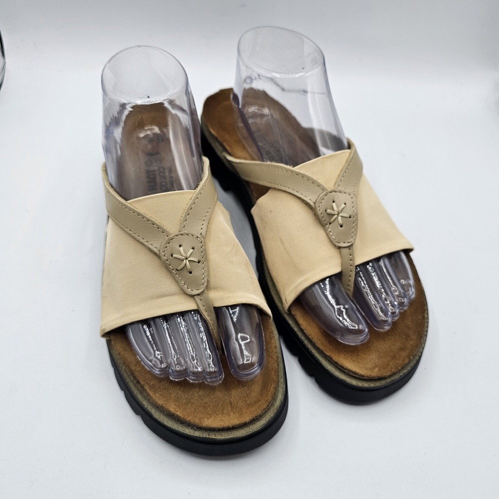 Naot Orion Sandals‎ Womens 10 Beige Chunky Platform Slide Thong Flower Comfort